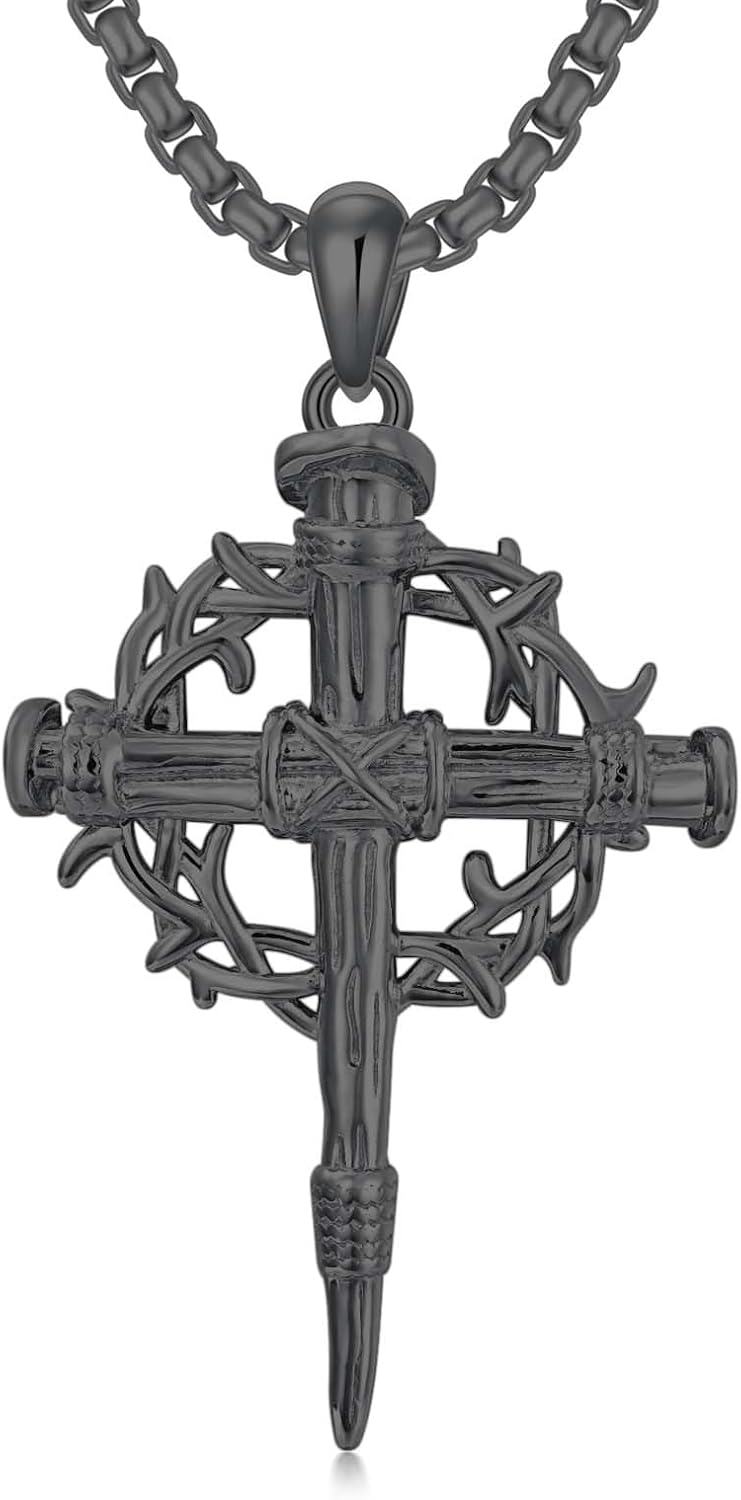 925 Sterling Silver & Gold-Plated Black Christian Cross Necklace  - 22 + Extender