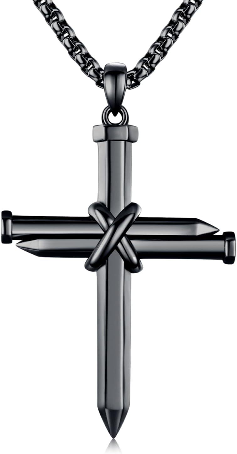 Black  Nail Design Cross Pendant Necklace for Men & Women