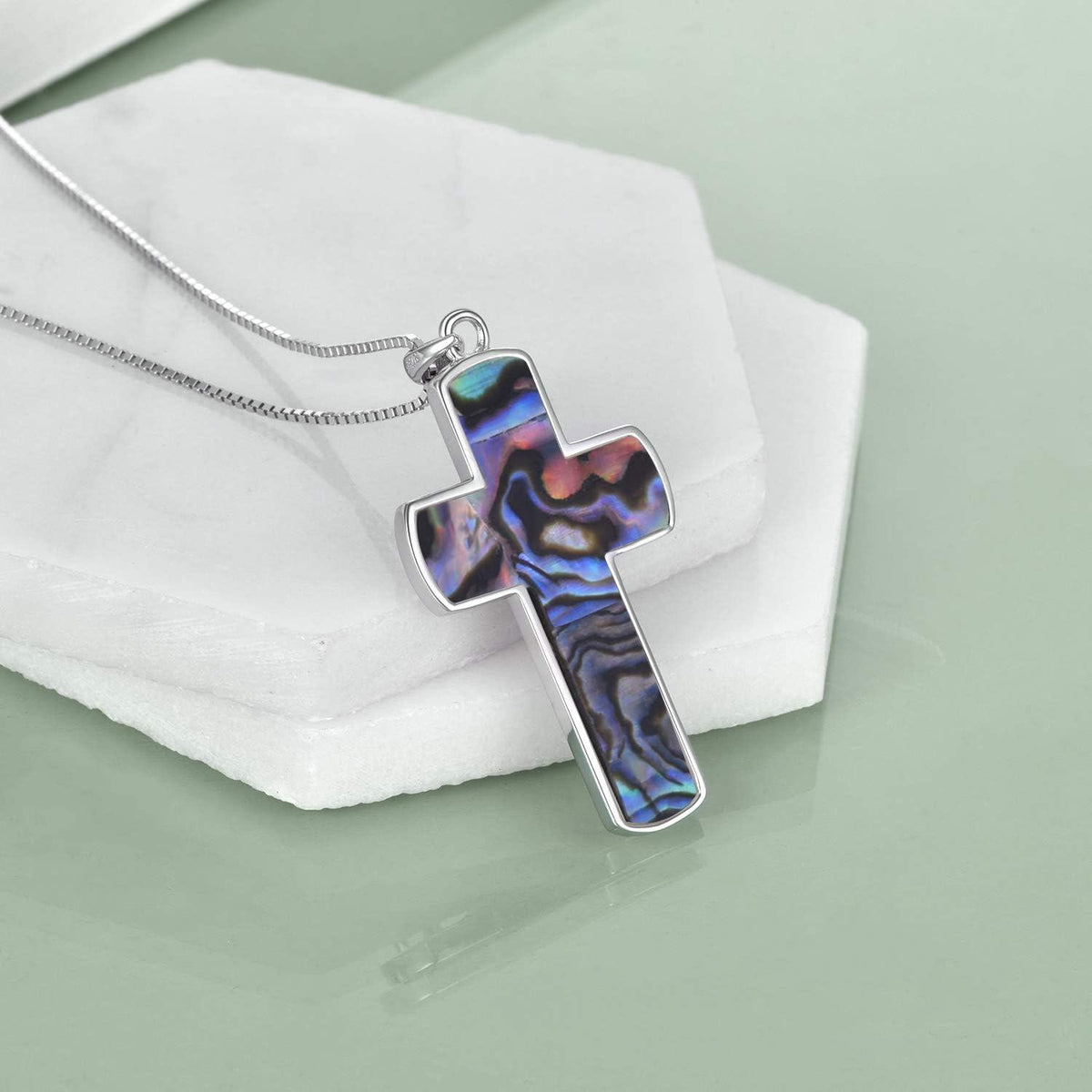 925 Sterling Silver Tree of Life Abalone Shell Inlay Cross Pendant Necklace for Women Men Christmas Gift