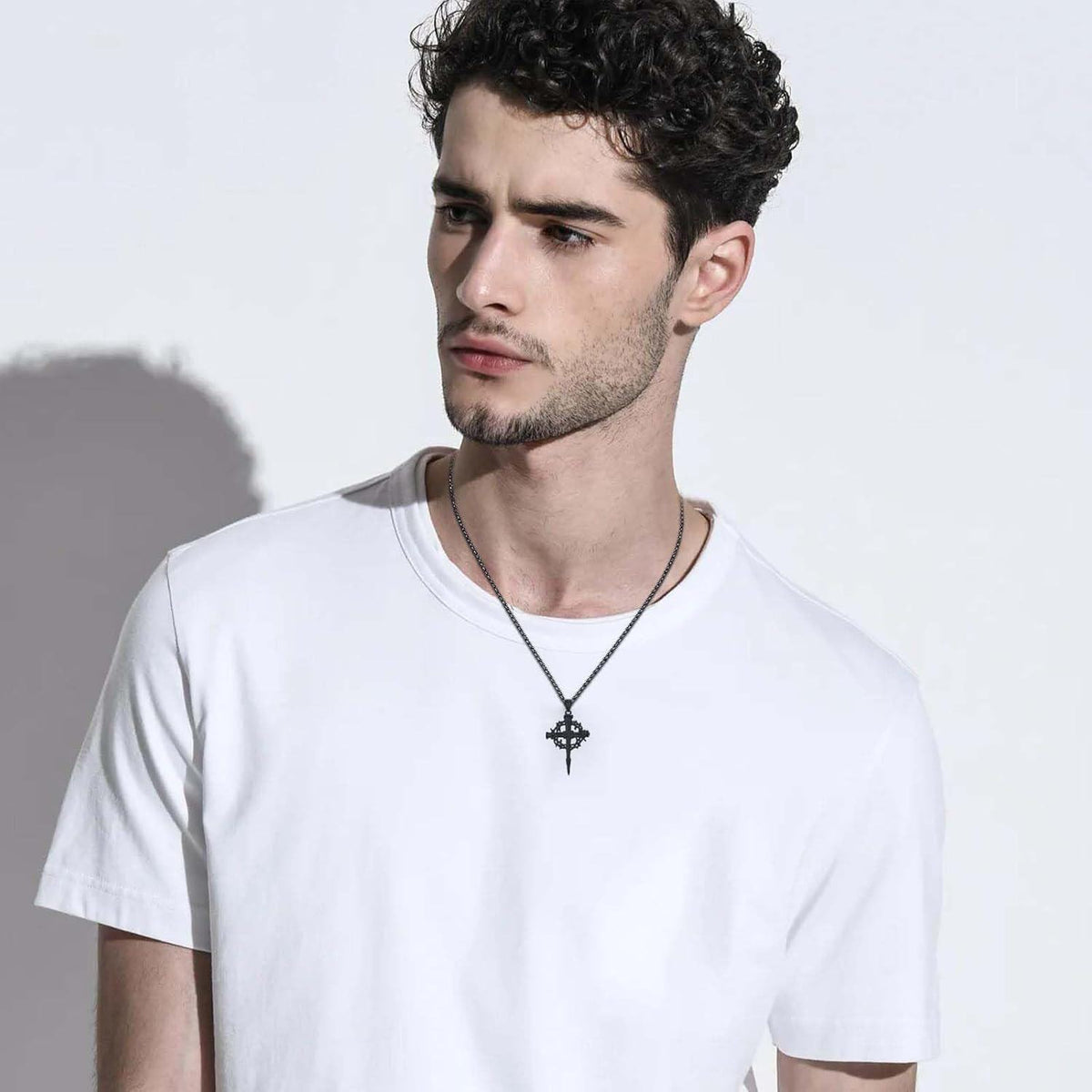 925 Sterling Silver & Gold-Plated Black Christian Cross Necklace  - 22 + Extender