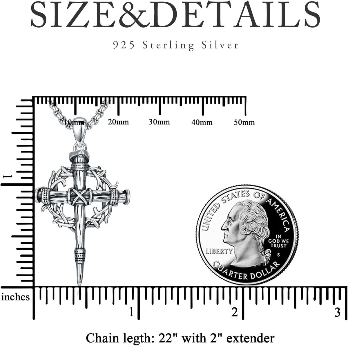 925 Sterling Silver & Gold-Plated Black Christian Cross Necklace  - 22 + Extender