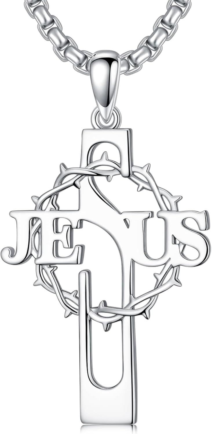 925 Sterling Silver Turquoise Inlay Celtic Cross Pendant Necklace for Men & Women - Christian Religious s