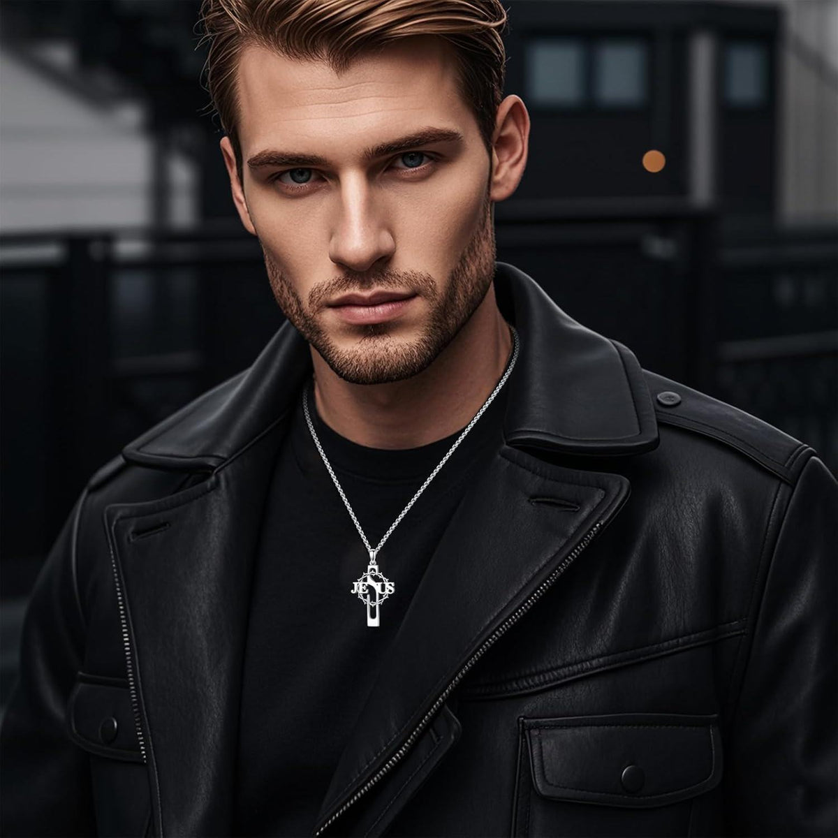 925 Sterling Silver Turquoise Inlay Celtic Cross Pendant Necklace for Men & Women - Christian Religious s