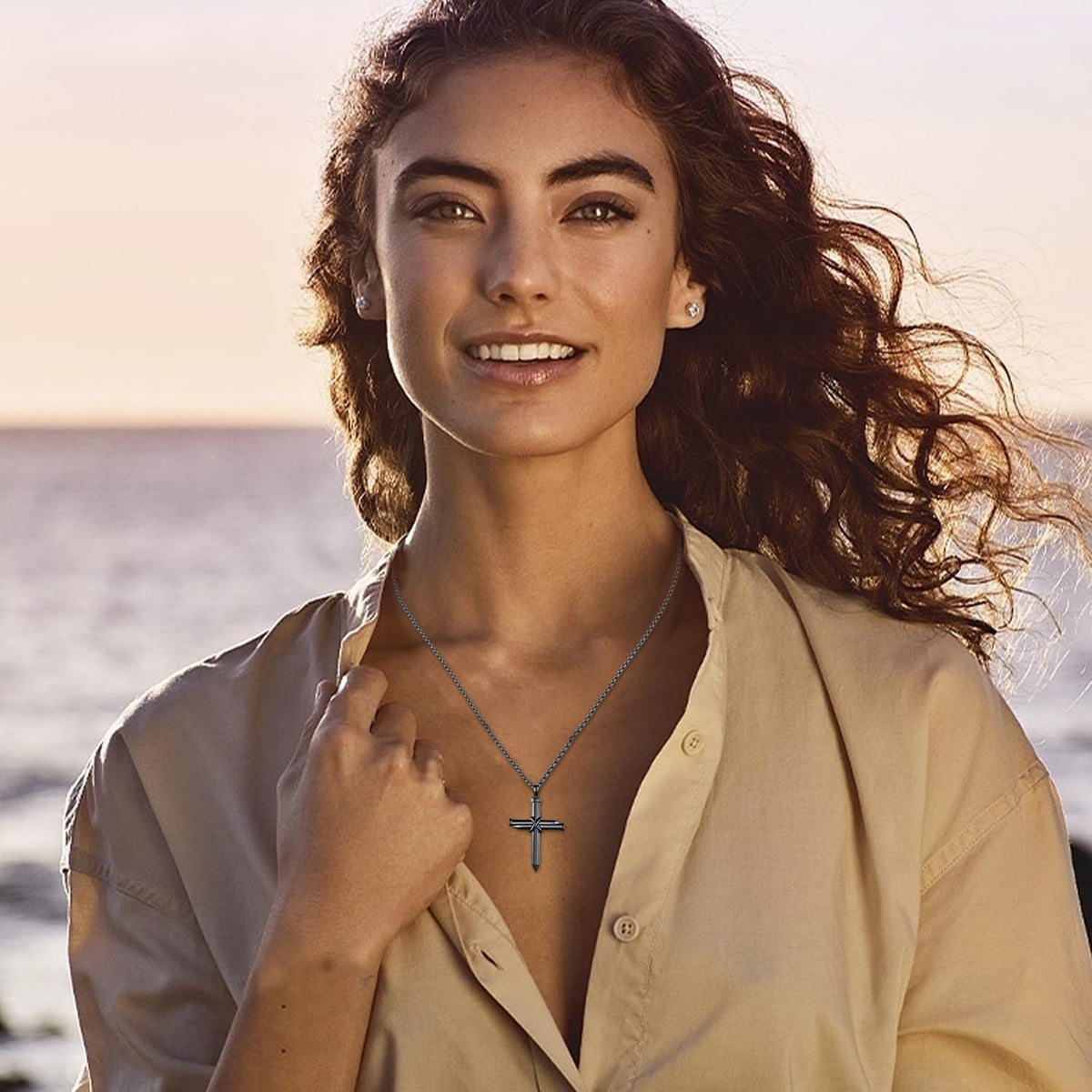 Black  Nail Design Cross Pendant Necklace for Men & Women