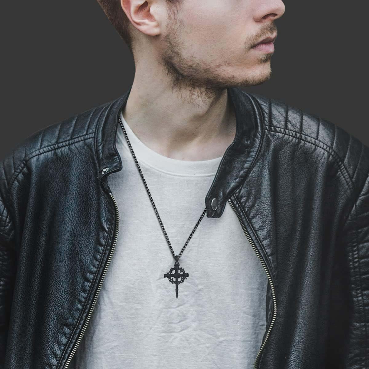 925 Sterling Silver & Gold-Plated Black Christian Cross Necklace  - 22 + Extender