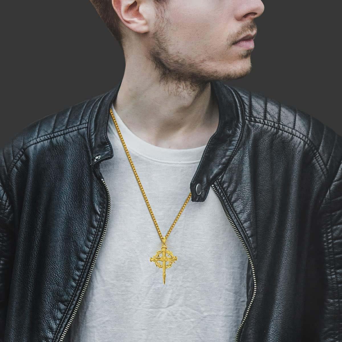 925 Sterling Silver & Gold-Plated Black Christian Cross Necklace  - 22 + Extender