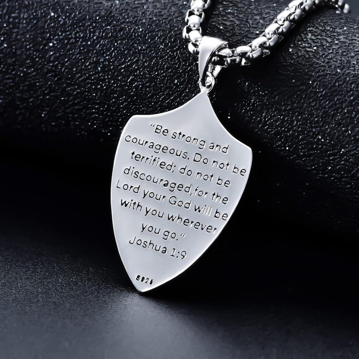 925 Sterling Silver  Knight's Templar Cross Joshua 1:9 Shield Pendant Necklace  with Red Enamel and Inspirational Verse