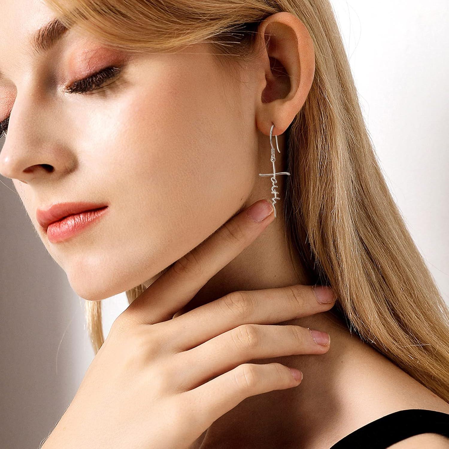 925 Sterling Silver Hypoallergenic Faith Cross Dangle Earrings for Women - Christian  Ideas