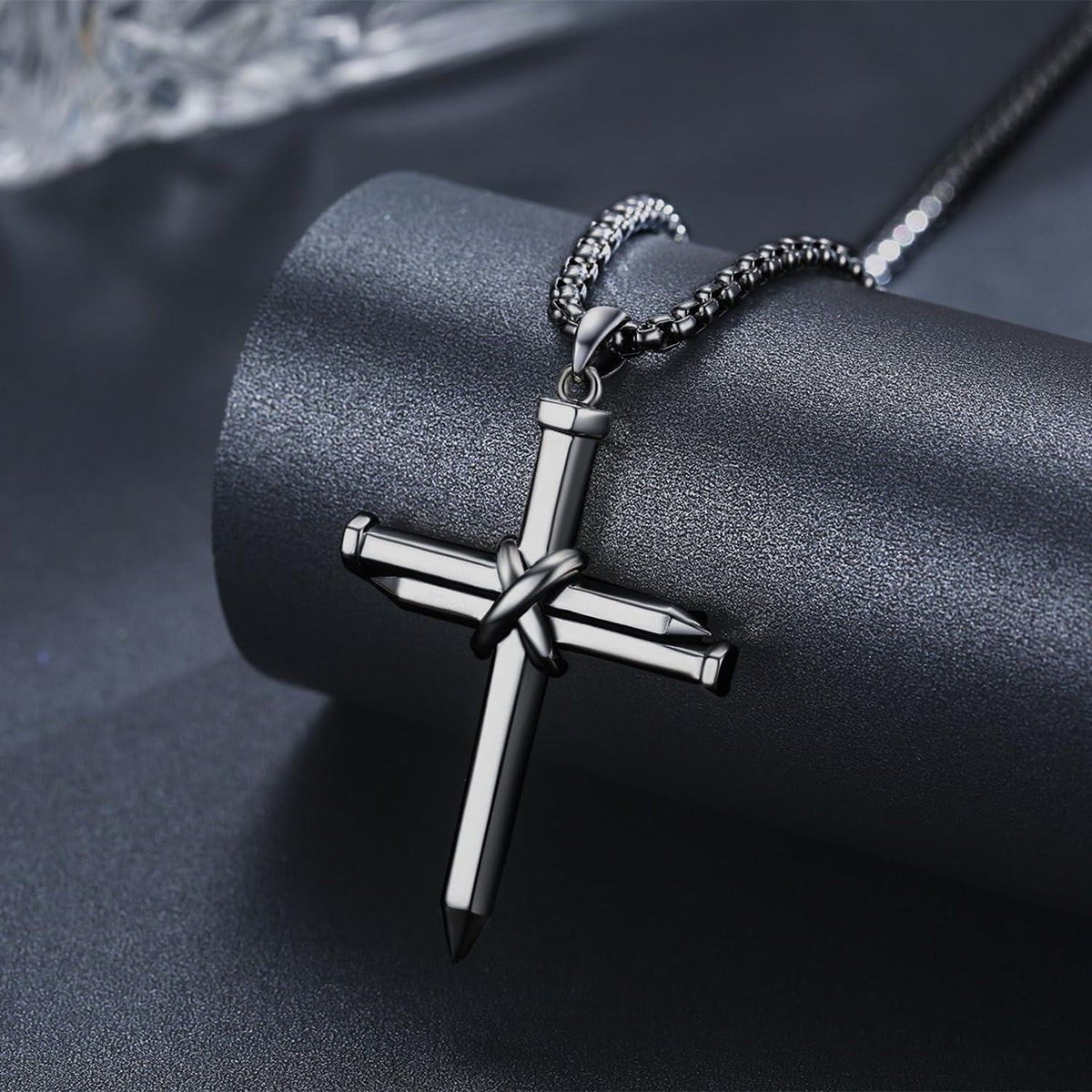 Black  Nail Design Cross Pendant Necklace for Men & Women