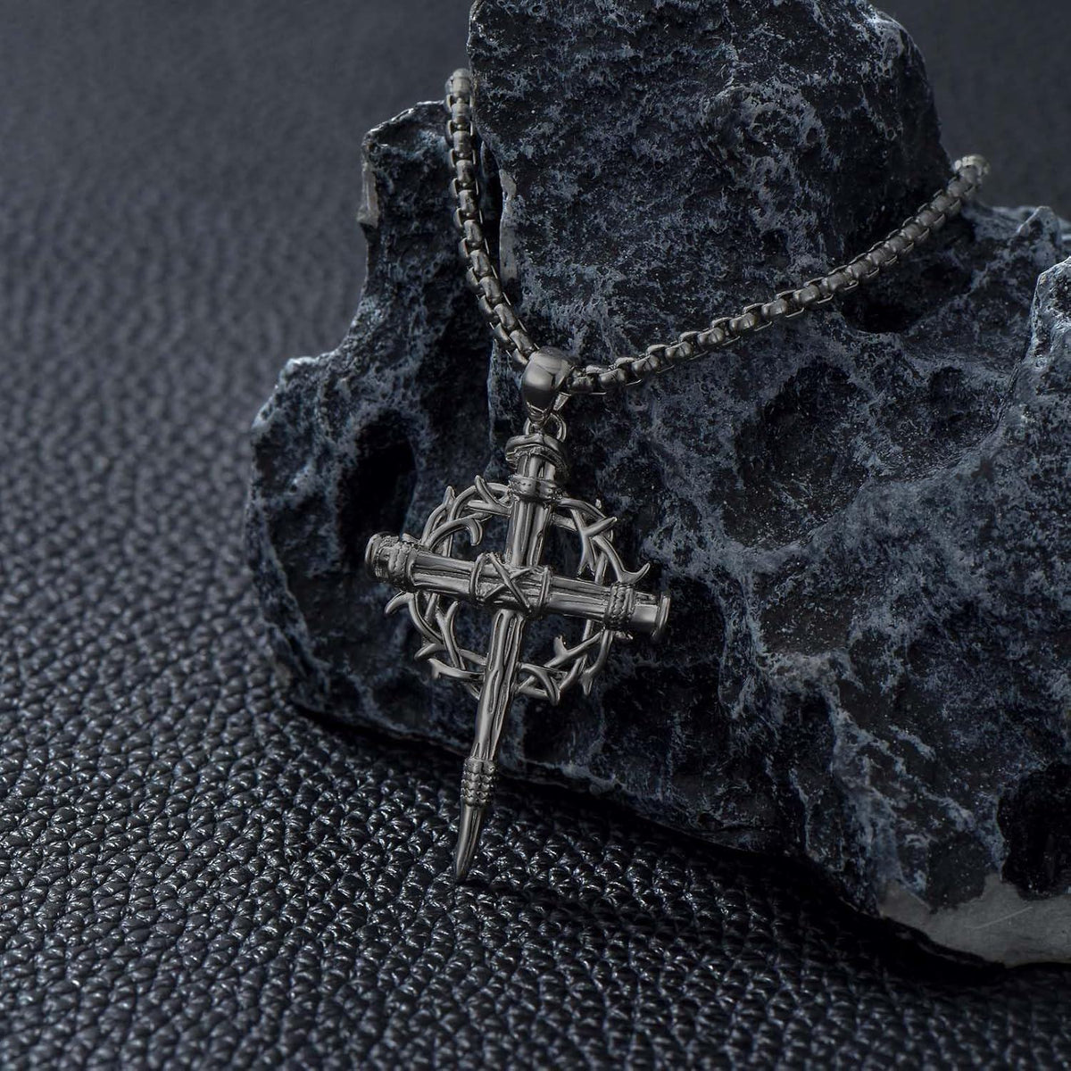 925 Sterling Silver & Gold-Plated Black Christian Cross Necklace  - 22 + Extender
