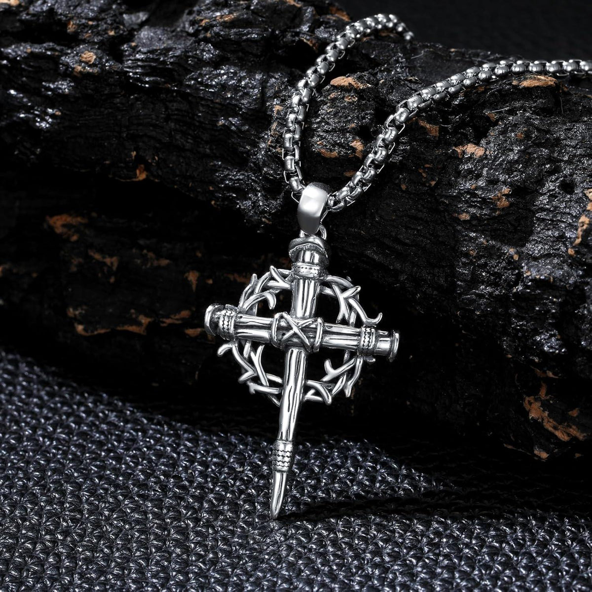 925 Sterling Silver & Gold-Plated Black Christian Cross Necklace  - 22 + Extender