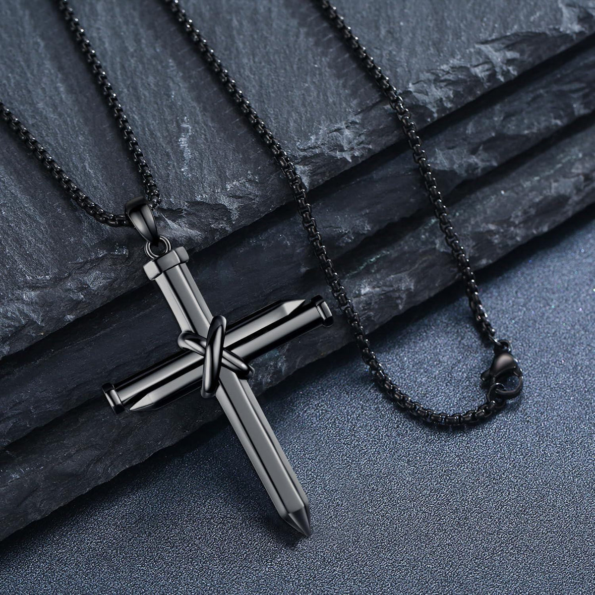 Black  Nail Design Cross Pendant Necklace for Men & Women
