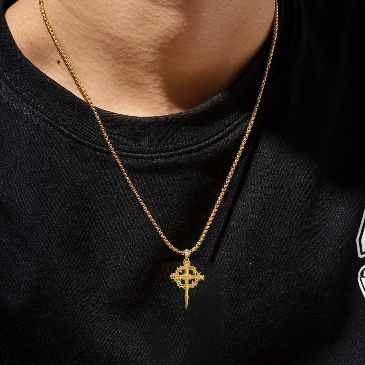 925 Sterling Silver & Gold-Plated Black Christian Cross Necklace  - 22 + Extender
