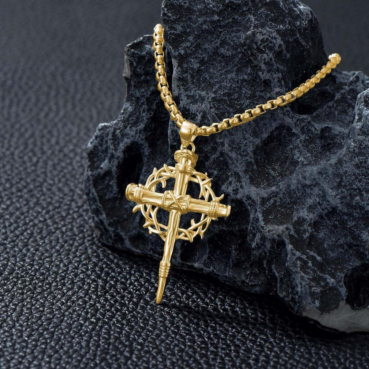 925 Sterling Silver & Gold-Plated Black Christian Cross Necklace  - 22 + Extender