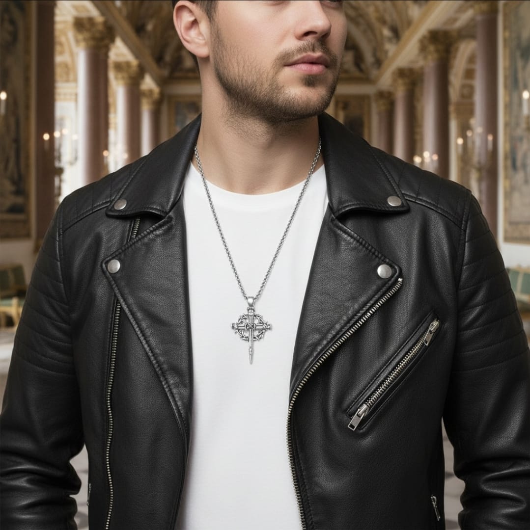 925 Sterling Silver &amp; Gold-Plated Black Christian Cross Necklace  - 22 + Extender